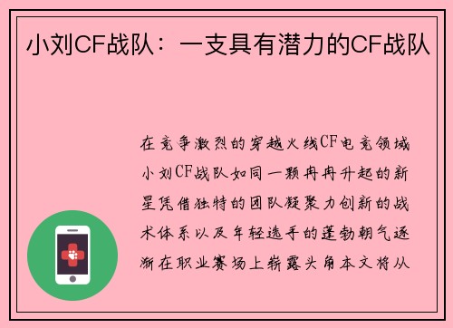 小刘CF战队：一支具有潜力的CF战队